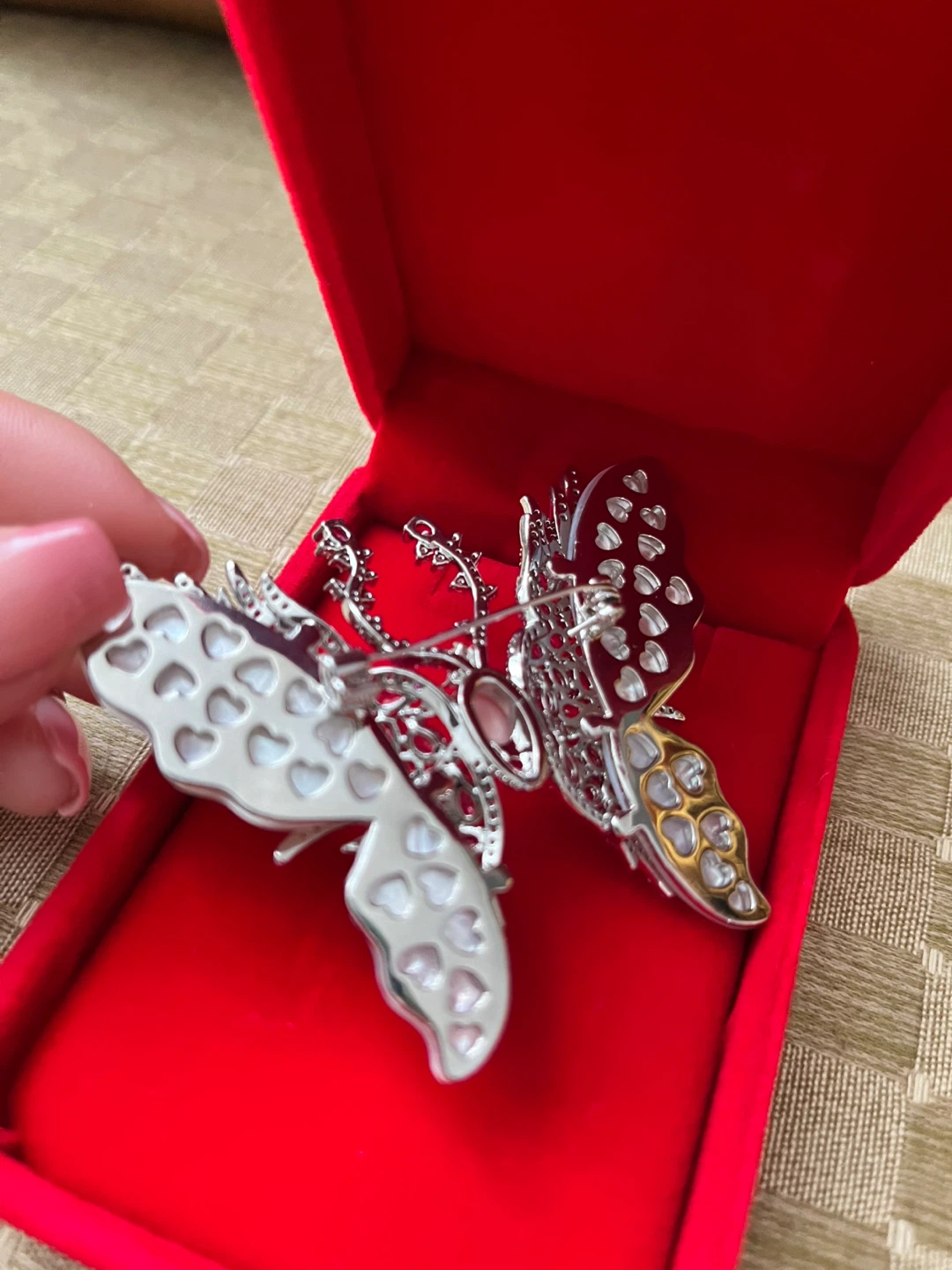 Butterfly Brooch with Pink Gemstones and Pearls - photo 4