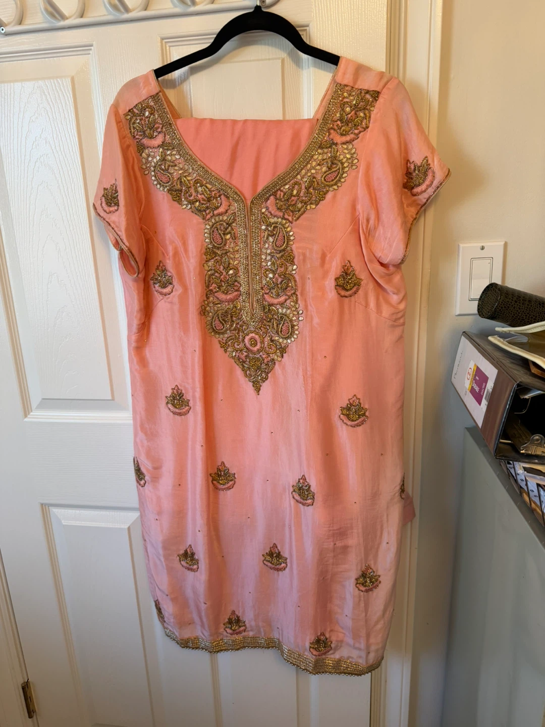 Women's Pink Kurti with Gold Embroidery