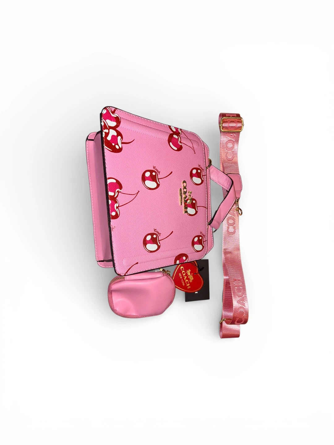 Coach Pink Cherry Print Small Shoulder Bag with Matching Pouch - photo 2
