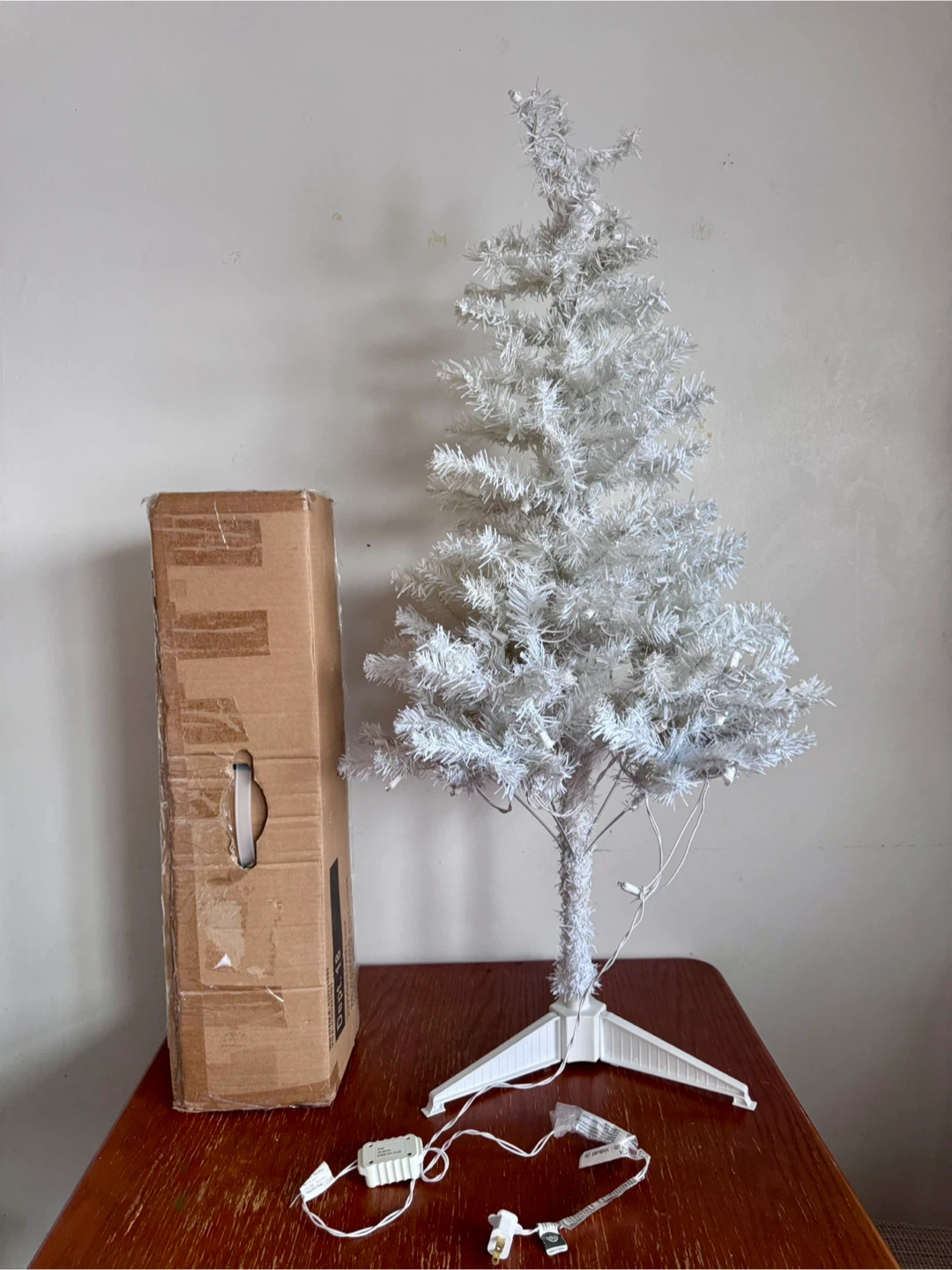 White Tinsel Artificial Christmas Tree with Lights