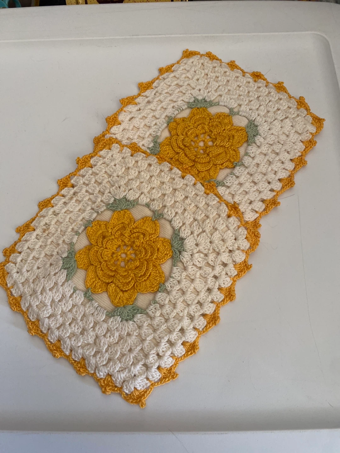 Set of 2 Handmade Crochet Coasters - Yellow Floral