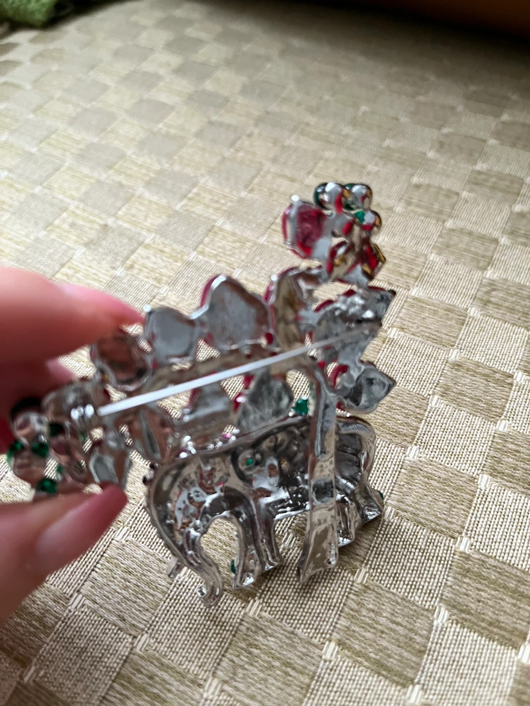 Elephant brooch with red and green stones - photo 4