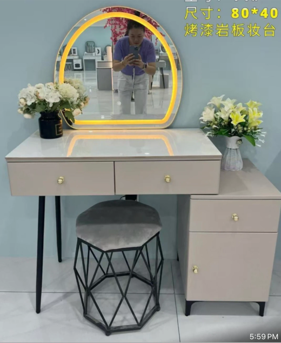 Modern Vanity Desk with LED Mirror