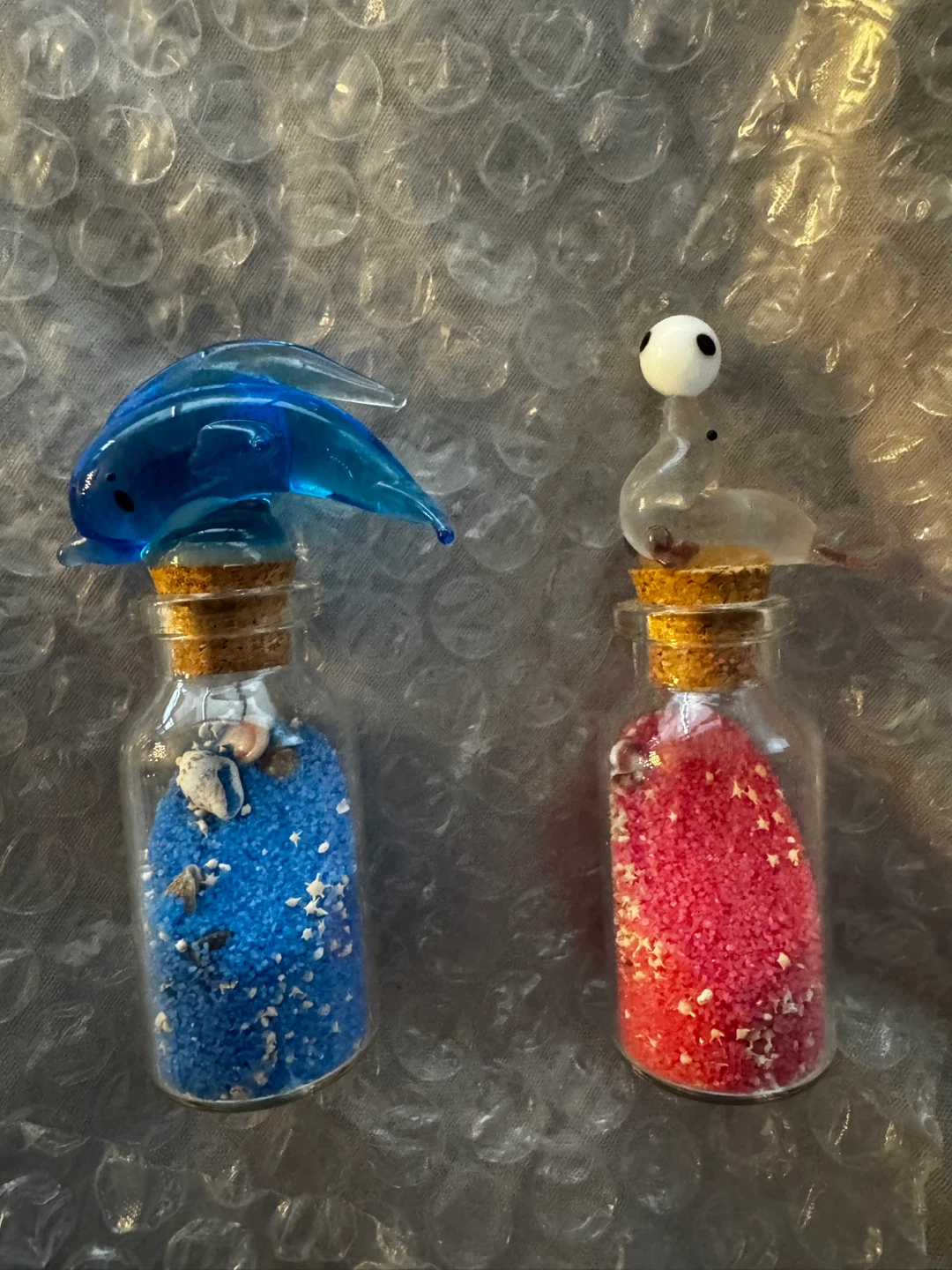 Glass Miniature Bottles with Figurines and Sand