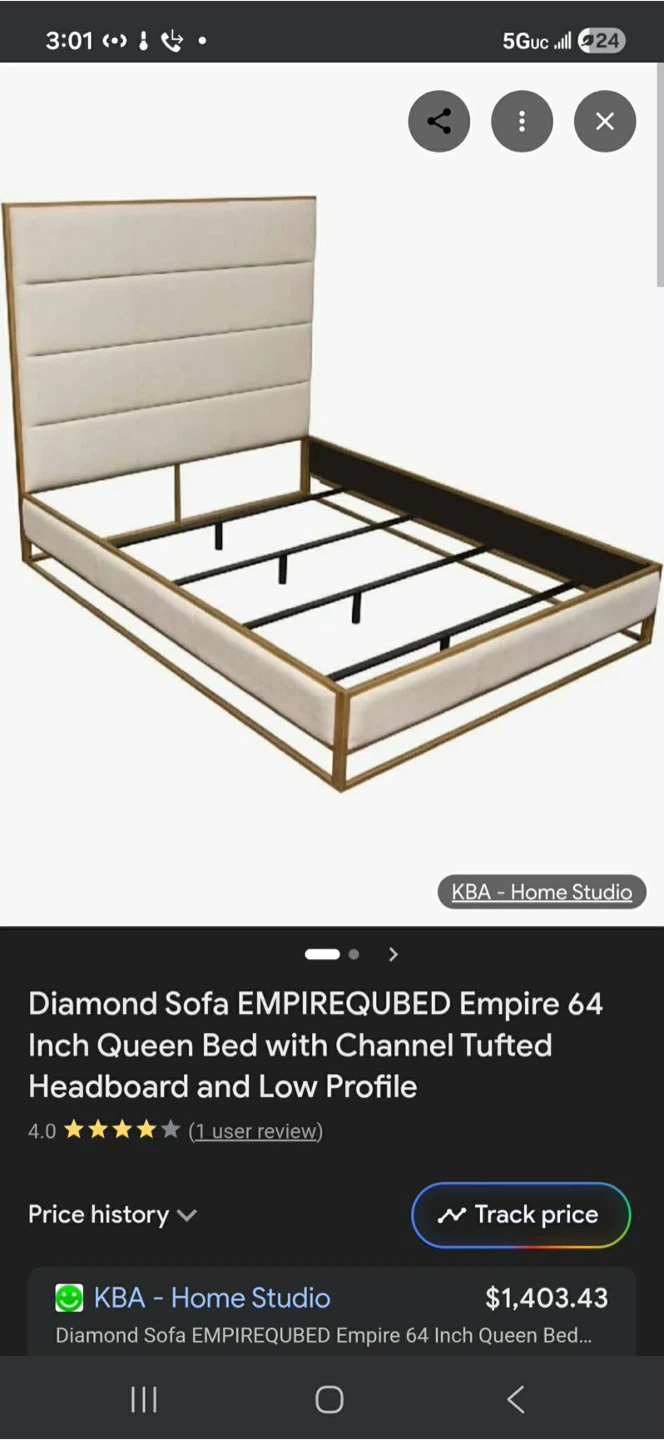 New!Diamond Sofa Empire Queen Bed Frame - Sand Fabric - photo 3
