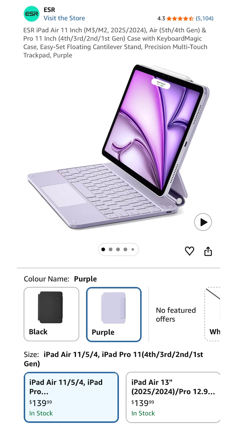 Keyboard Case ESR iPad Air 11" (M3/M2) / Pro 11" - Purple - photo 2