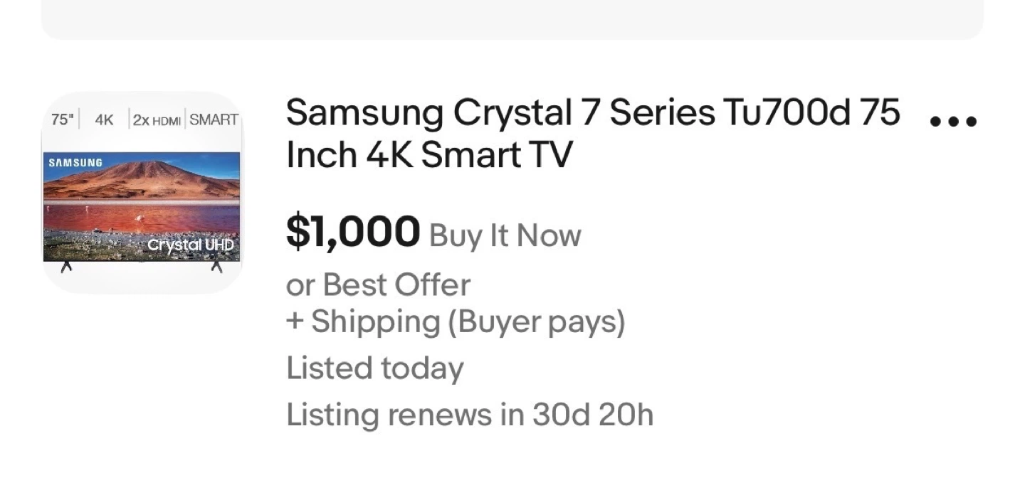 Samsung Crystal UHD 7 Series Tu700d 75 Inch 4K Smart TV - photo 2