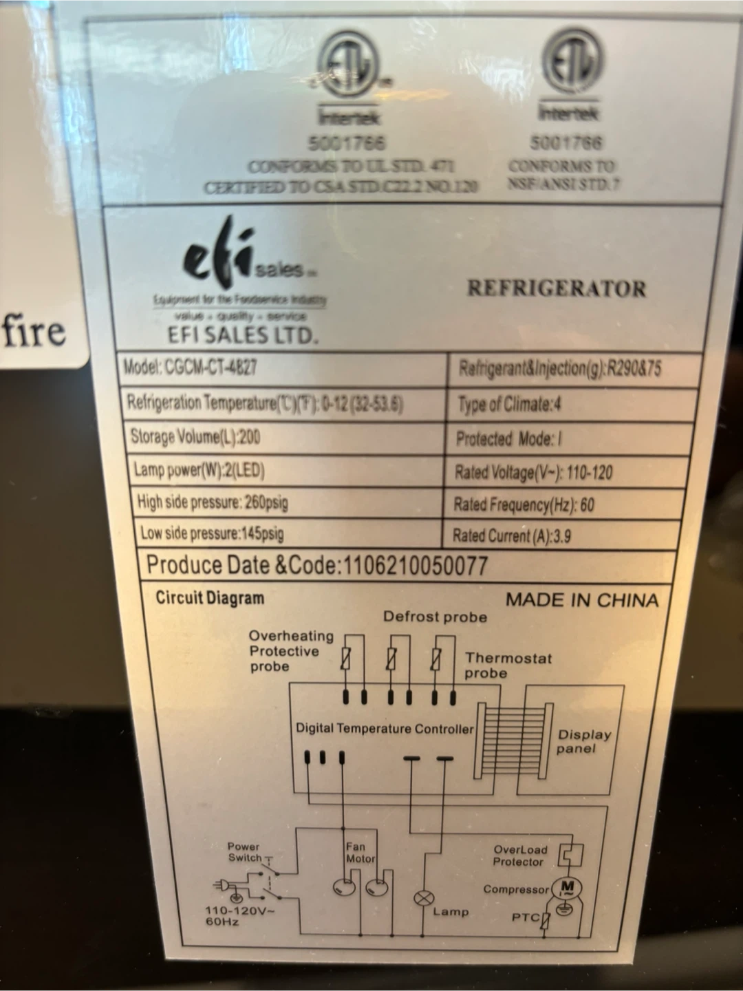 EFI Sales Refrigerated Display Case CGCM-CT-4827