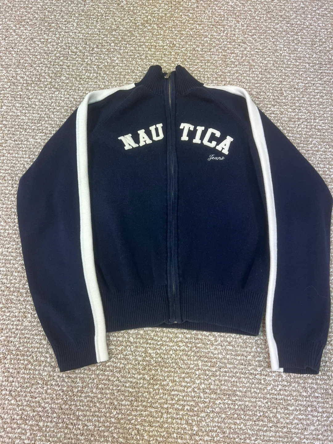 Nautica Jeans Company Full Zip Sweater - Navy/White - XL