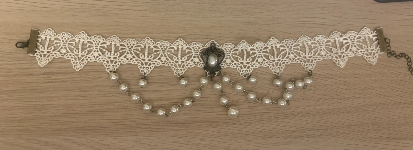 New White Lace Choker with Pearls