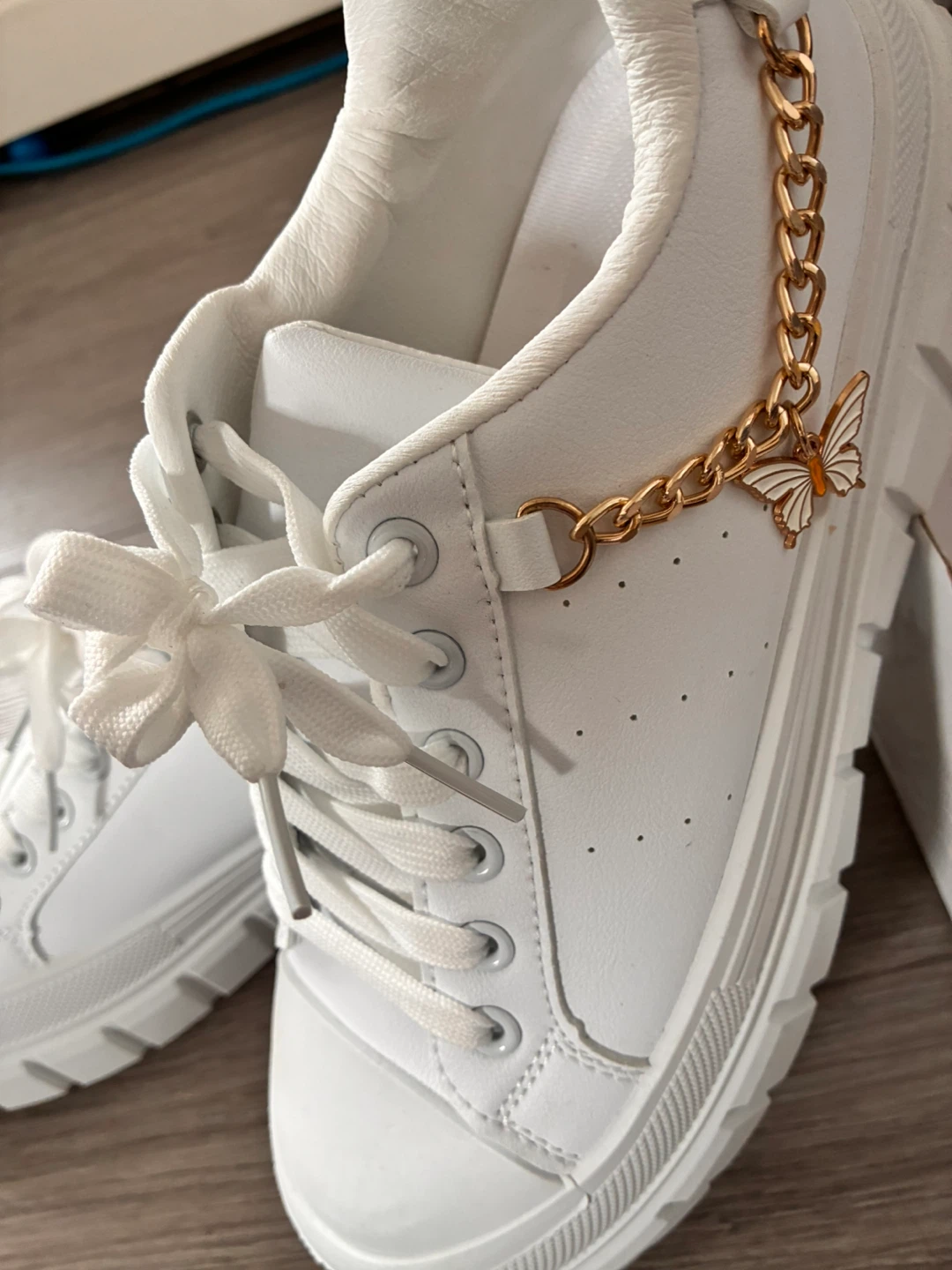 White Platform Sneakers with Butterfly Charm