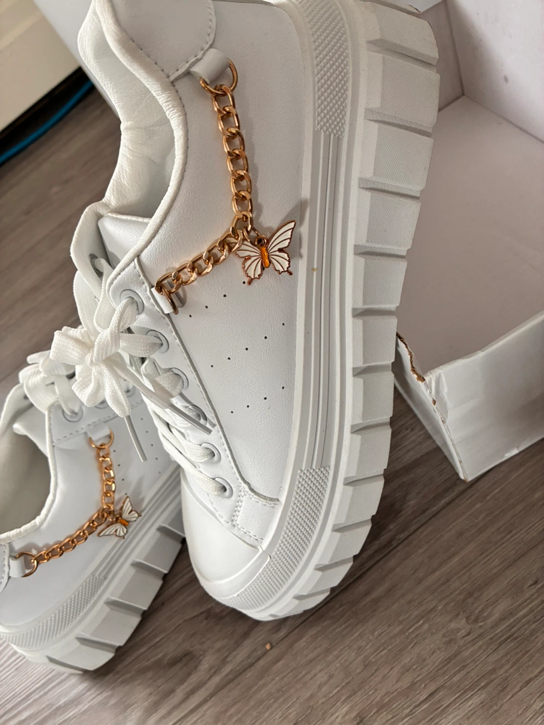 White Platform Sneakers with Butterfly Charm - photo 3