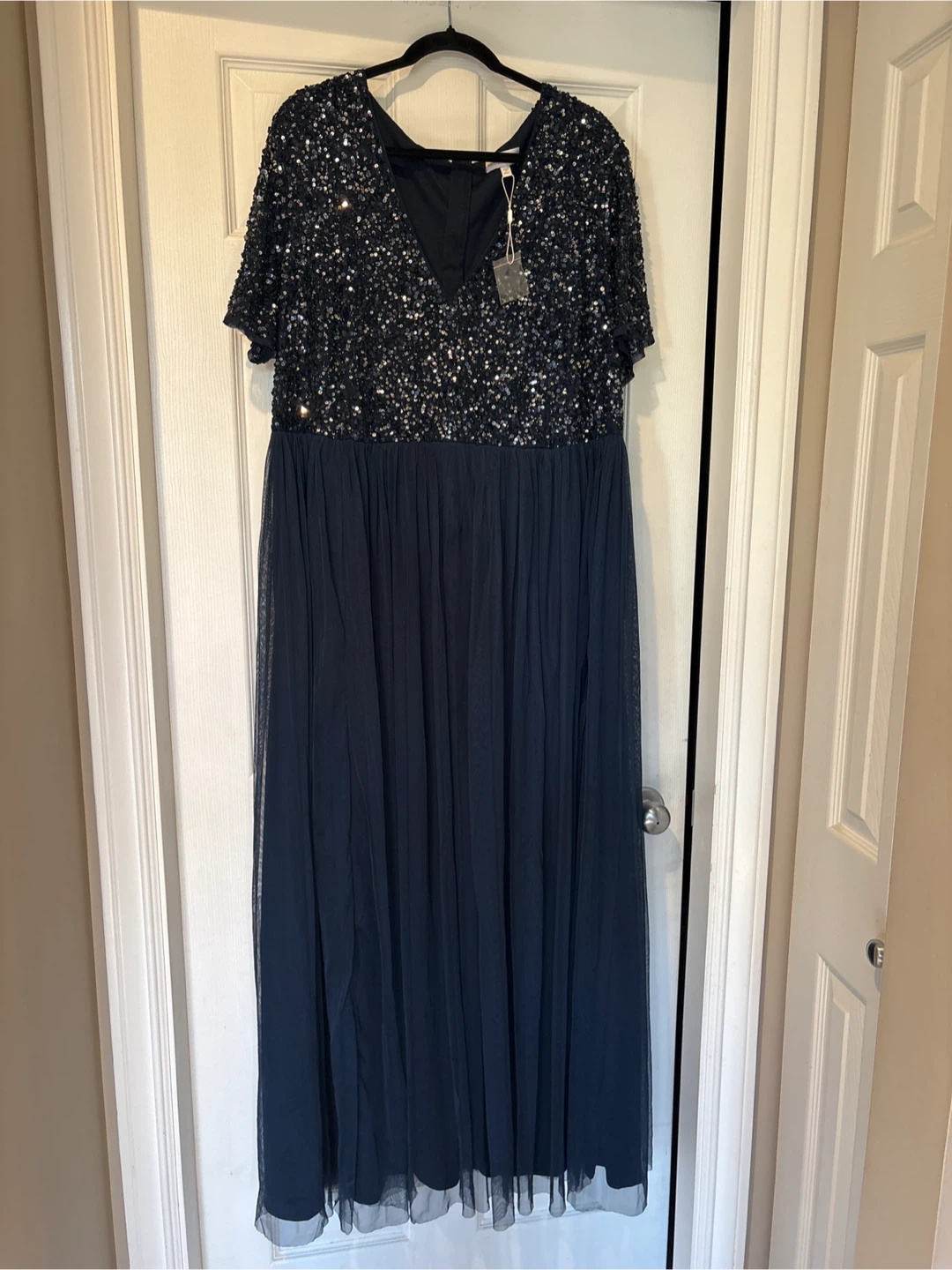 Adrianna Papell Sequin Tulle Evening Gown Navy Blue - photo 2