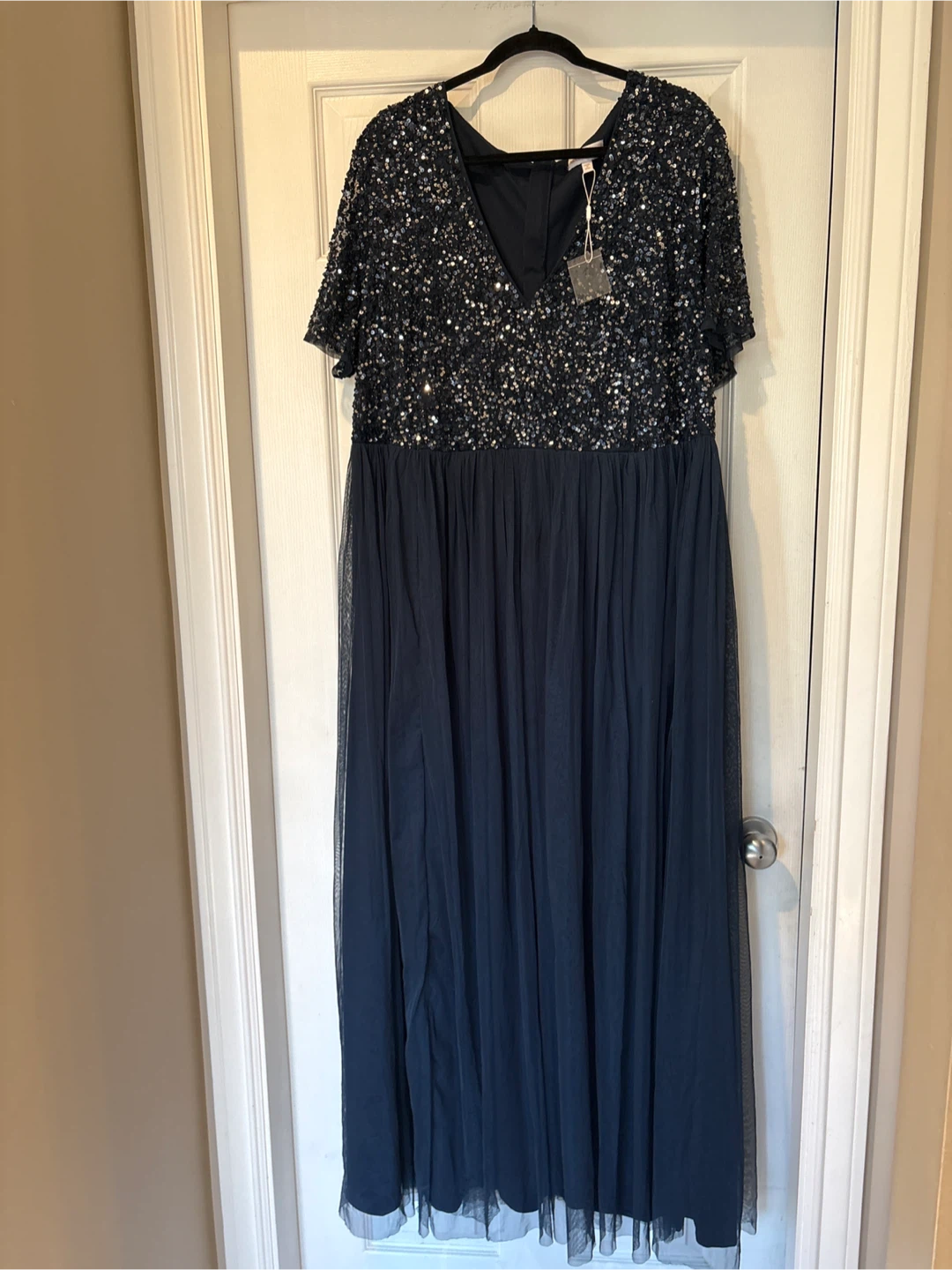 Adrianna Papell Sequin Tulle Evening Gown Navy Blue - photo 3