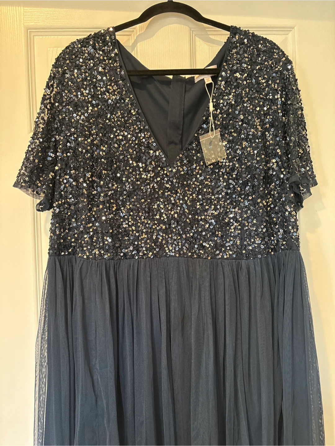Adrianna Papell Sequin Tulle Evening Gown Navy Blue - photo 4