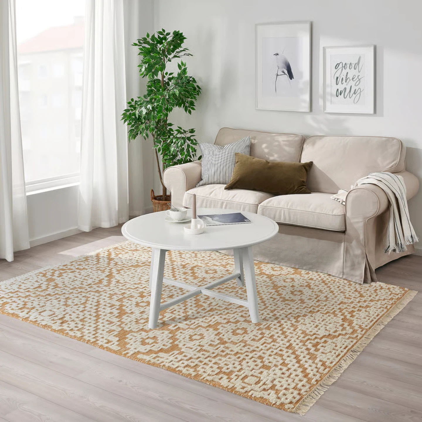 IKEA- BEFODRAN Rug, White and Tan Geometric Pattern - photo 3