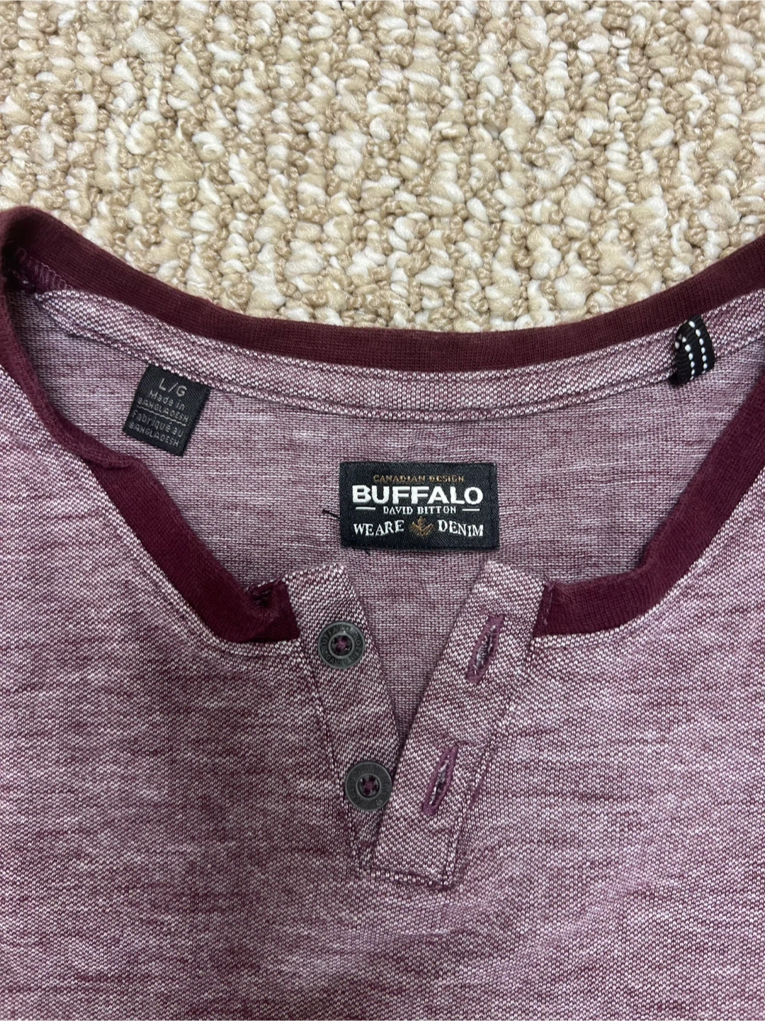 Buffalo David Bitton Men's Burgundy Henley T-Shirt - Size L - photo 2
