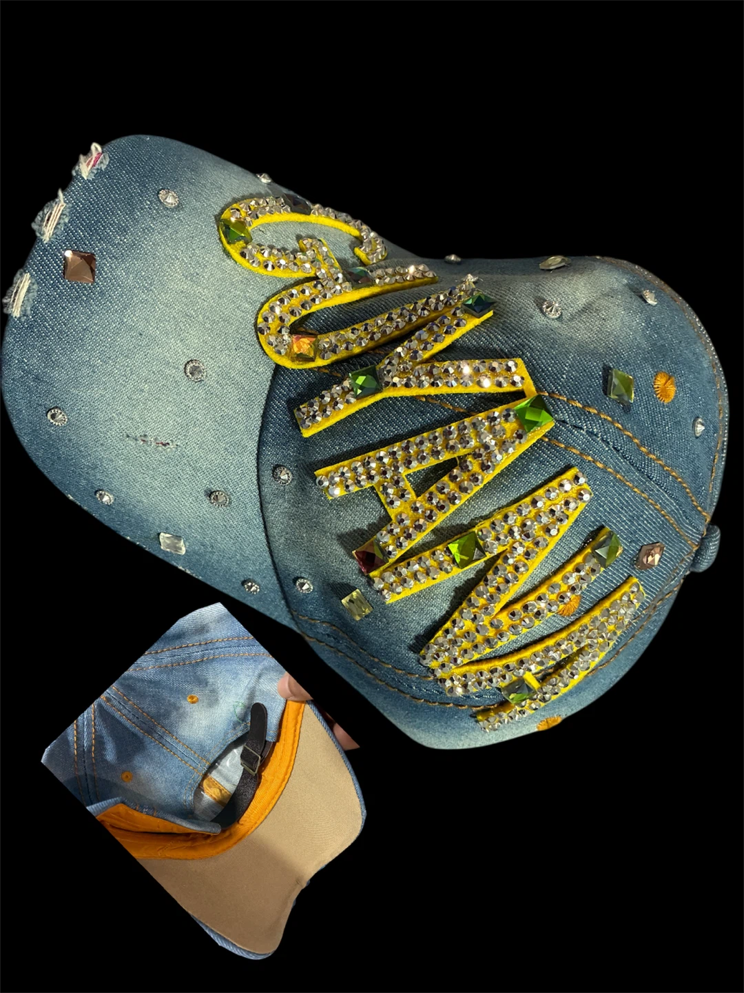 Guyana Denim Baseball Cap with Rhinestones