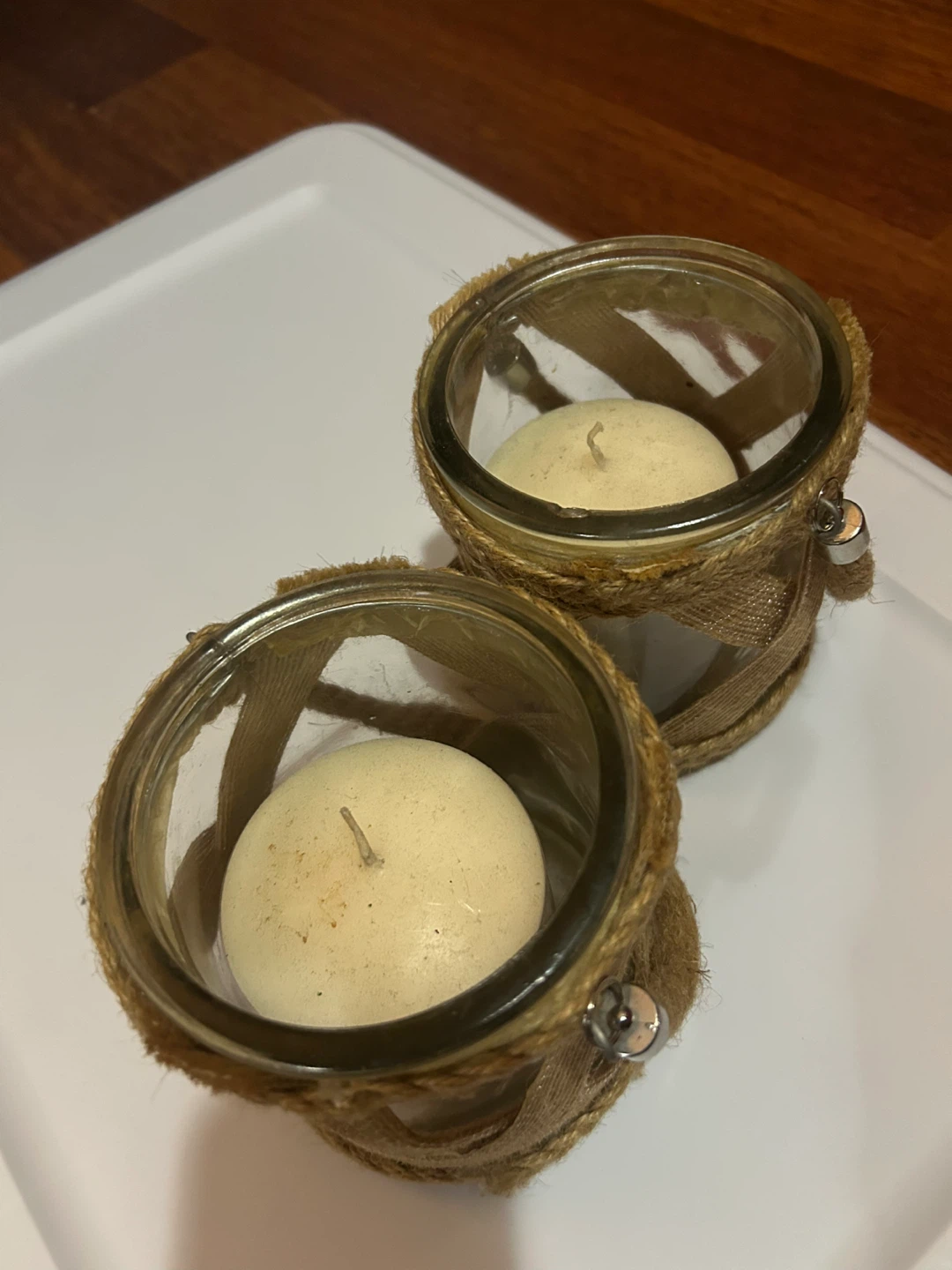 Set of 2 Glass Candle Holders with Jute Wrap - photo 2