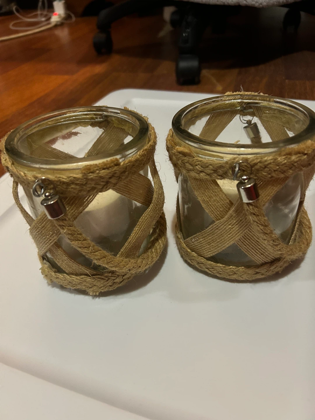 Set of 2 Glass Candle Holders with Jute Wrap