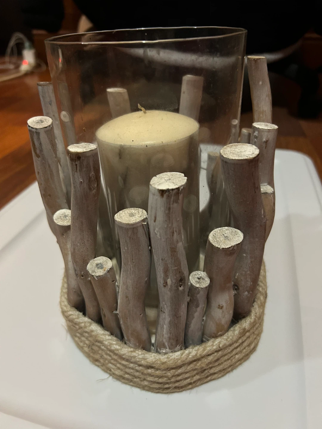 Rustic Wood and Rope Candle Holder