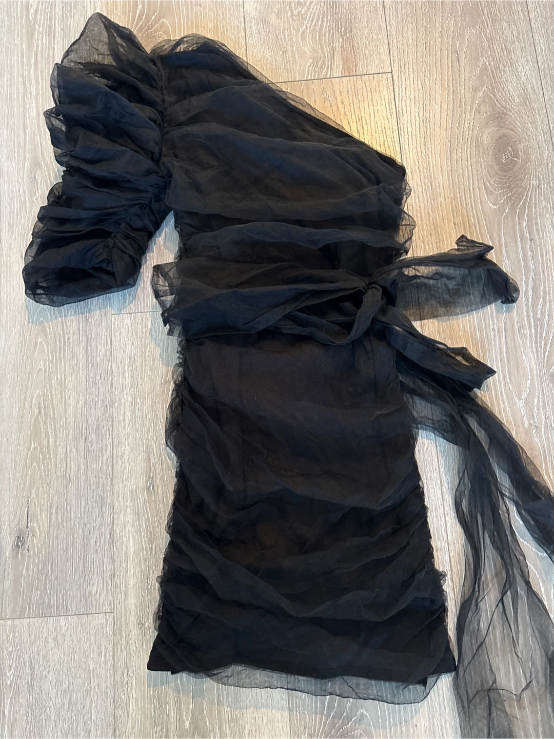 Black Tulle Ruched One-Shoulder Dress - photo 2