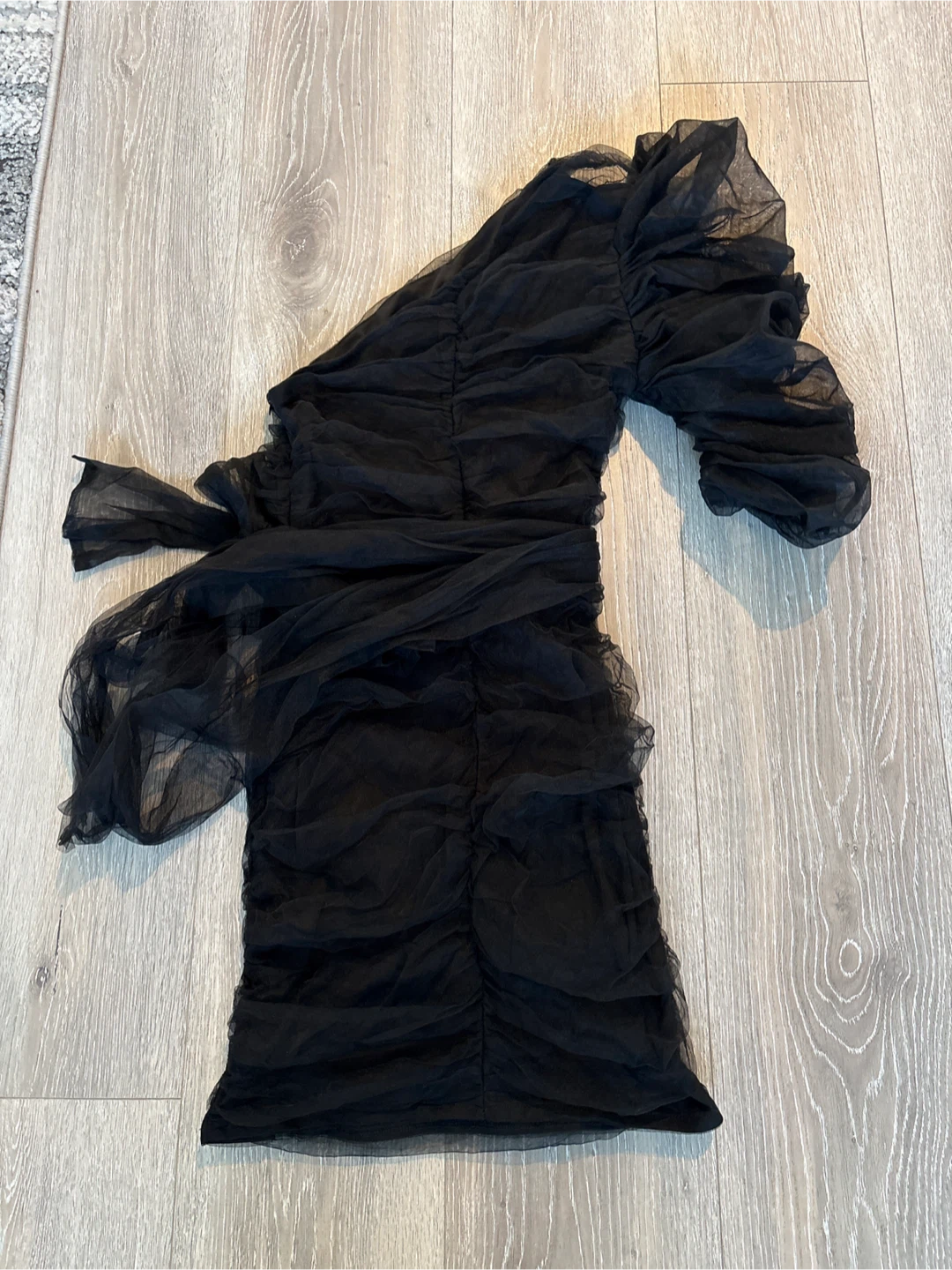 Black Tulle Ruched One-Shoulder Dress - photo 4
