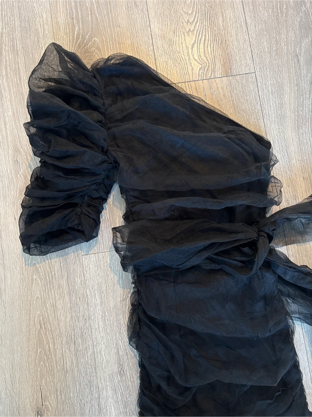 Black Tulle Ruched One-Shoulder Dress - photo 3