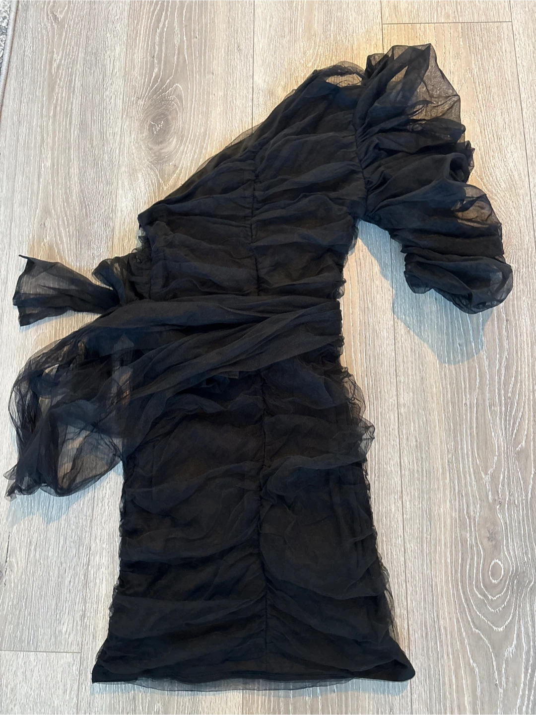 Black Tulle Ruched One-Shoulder Dress - photo 5