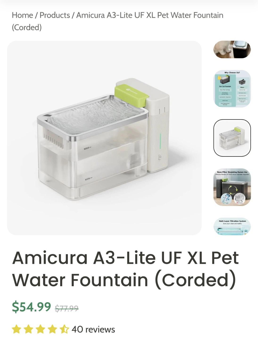 Amicura A3-Lite Pet Water Fountain with Ultra-filtration - photo 2