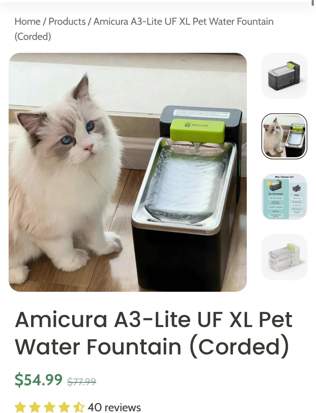 Amicura A3-Lite Pet Water Fountain with Ultra-filtration
