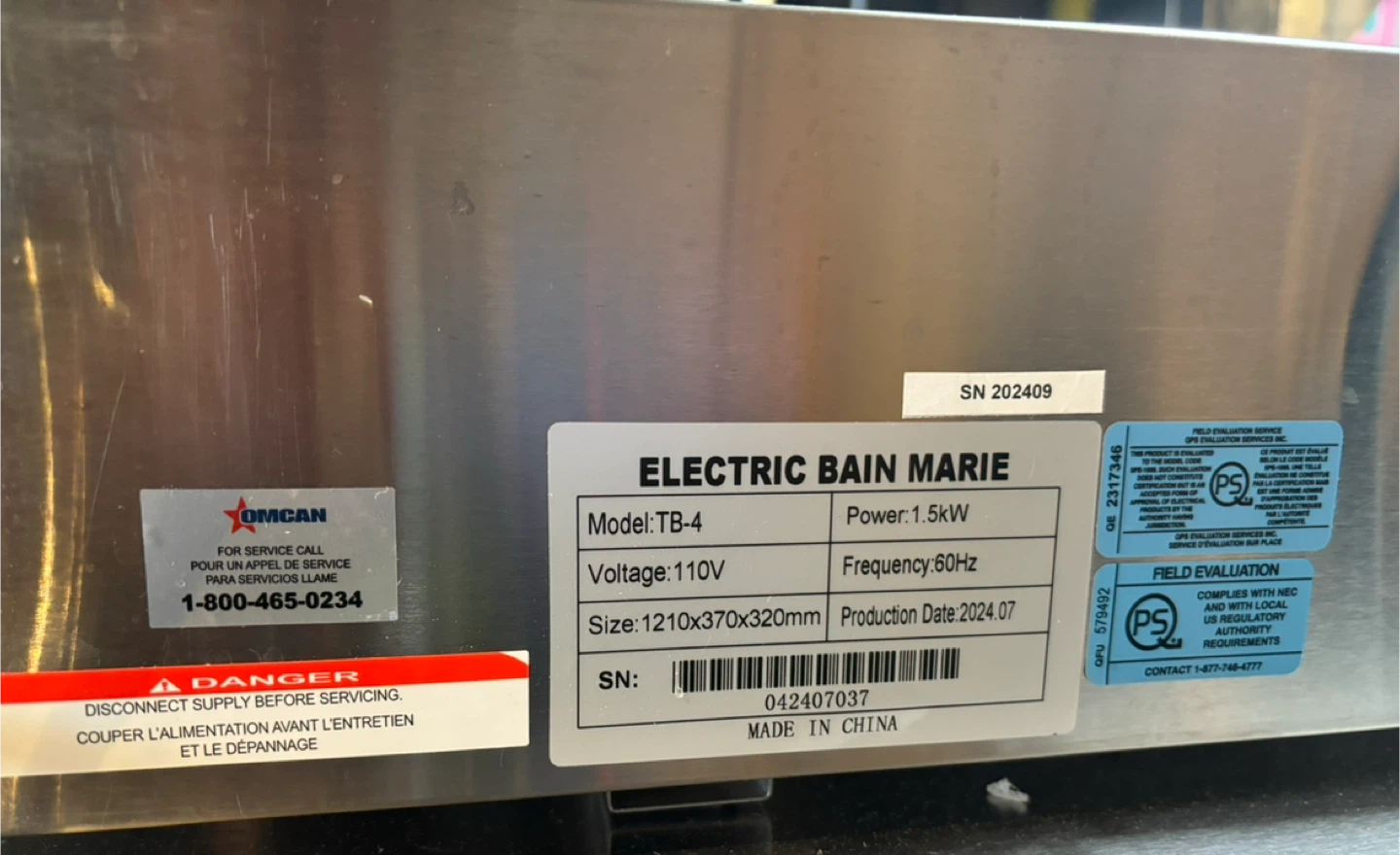 OMCAN Electric Bain Marie TB-4