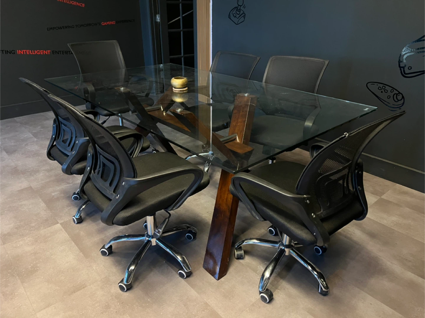 Glass Top Conference Table with 6 Office Chairs - photo 2
