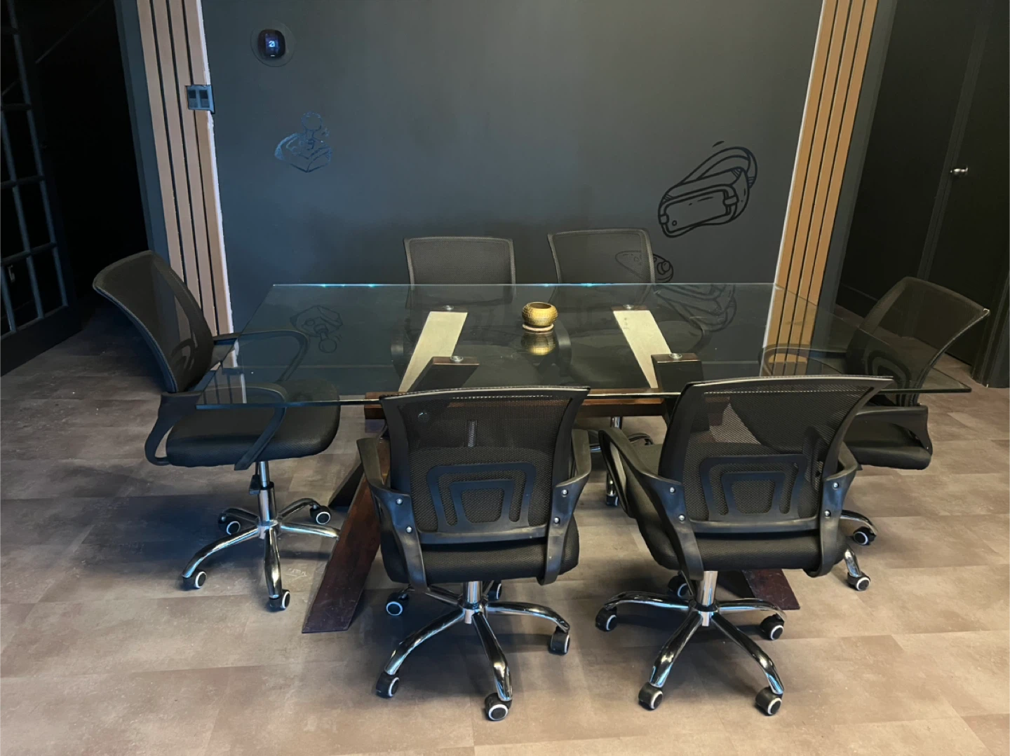 Glass Top Conference Table with 6 Office Chairs