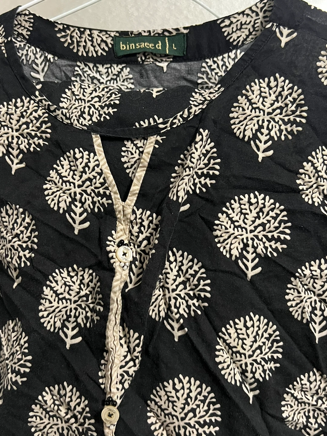 Two piece BIN SAEED Black Tree Print Kurta - Size L - photo 2