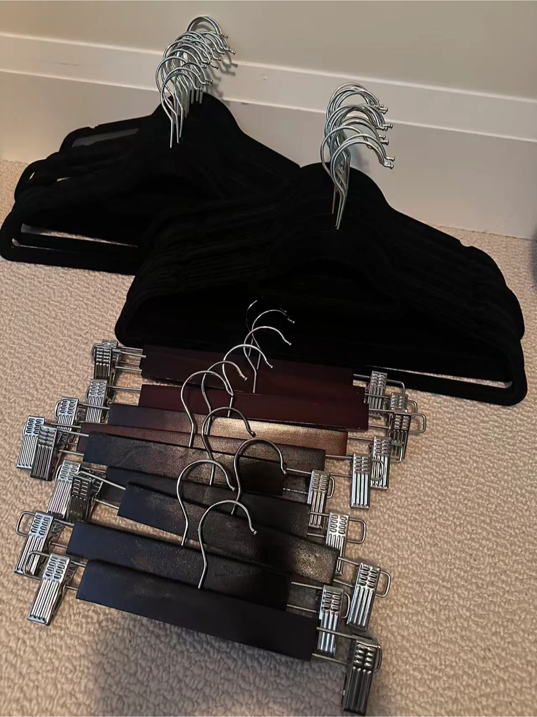 Set of Black Velvet and Wooden clip Hangers