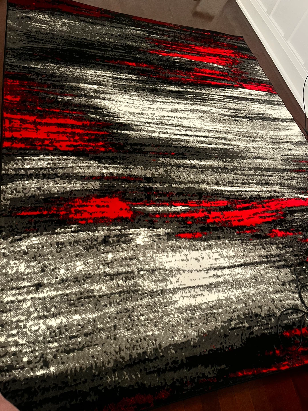 Large Area Rug - Red, Black, and Grey Abstract Design