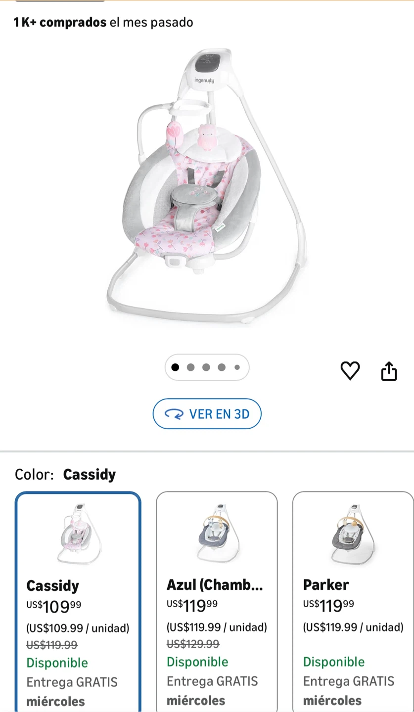 Ingenuity Baby Swing "Cassidy" y cuna bebés  por los dos $60 - photo 2