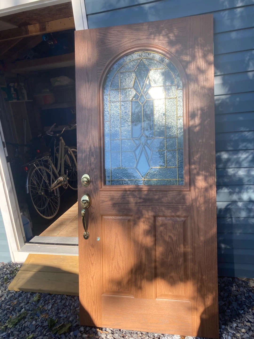 Wooden Exterior Door with Arched Glass Insert - photo 2
