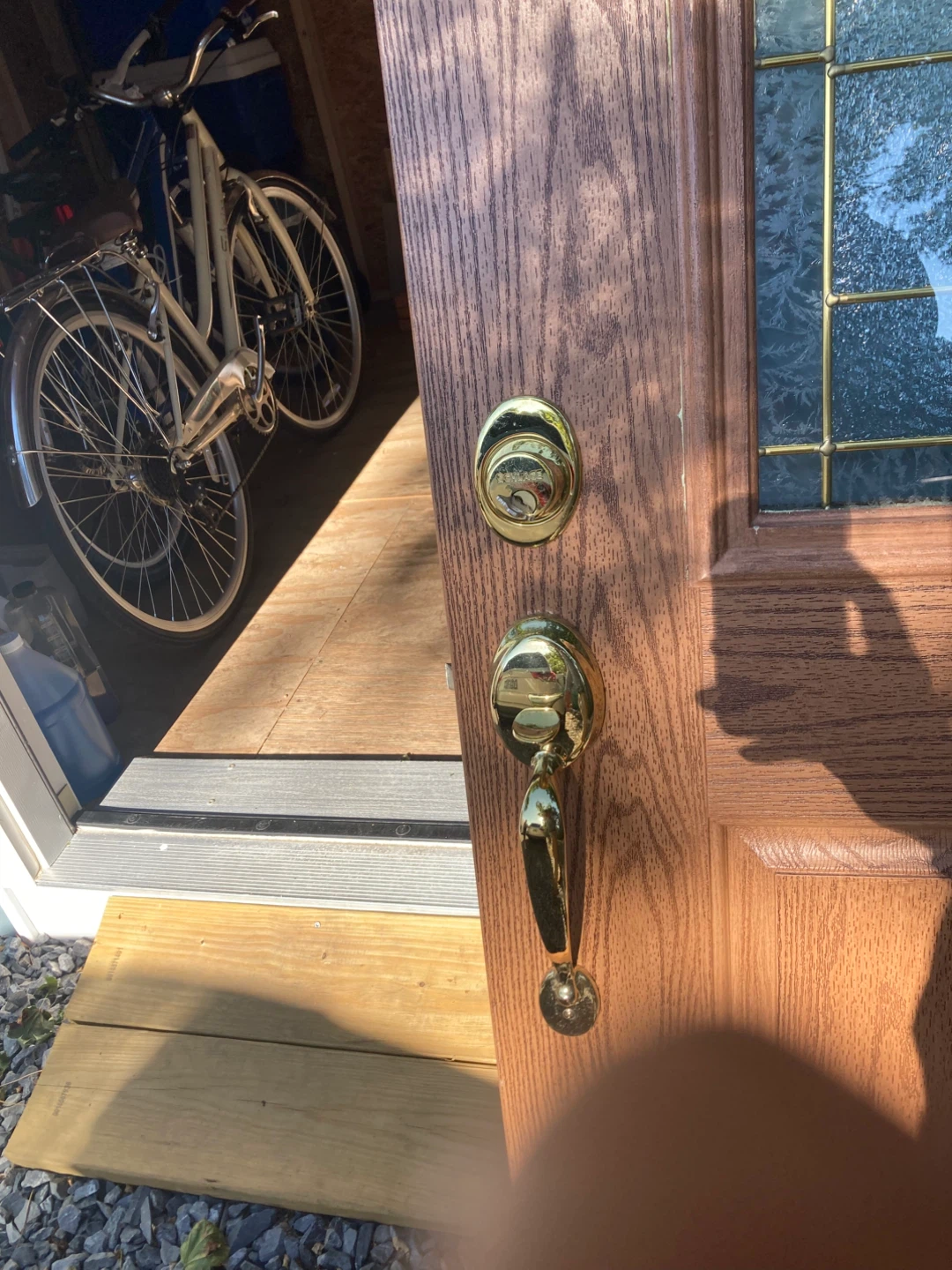Wooden Exterior Door with Arched Glass Insert
