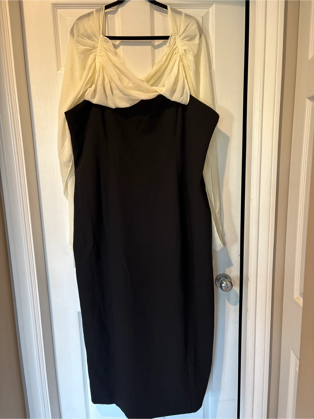 Brand New Women's Black and Cream Chiffon Trim Dress