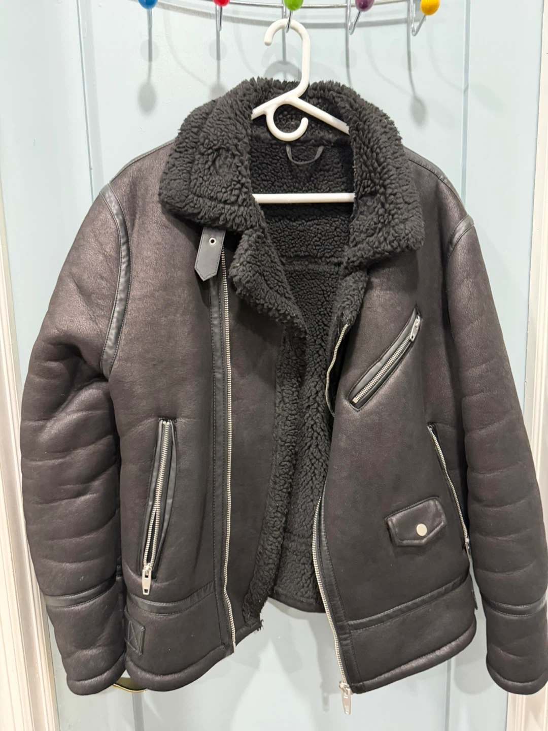 Zara Faux Leather Biker Jacket with Shearling Lining
