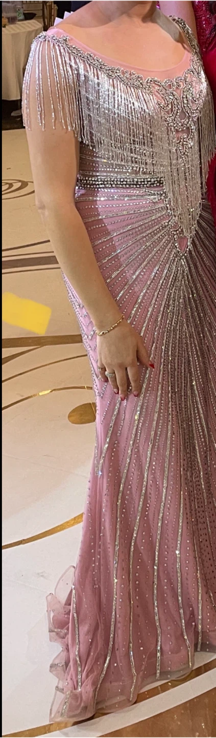 Pink Beaded Evening Gown - photo 4