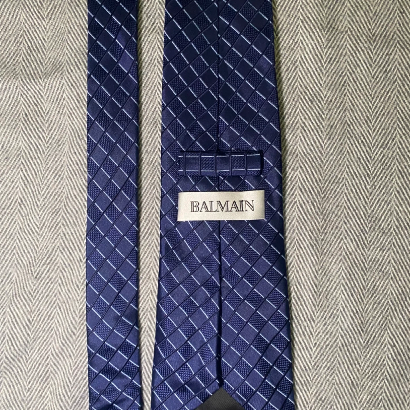 Balmain Navy Blue Patterned Silk Tie - photo 3