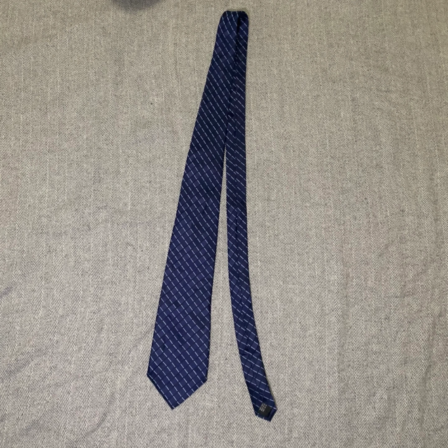 Balmain Navy Blue Patterned Silk Tie