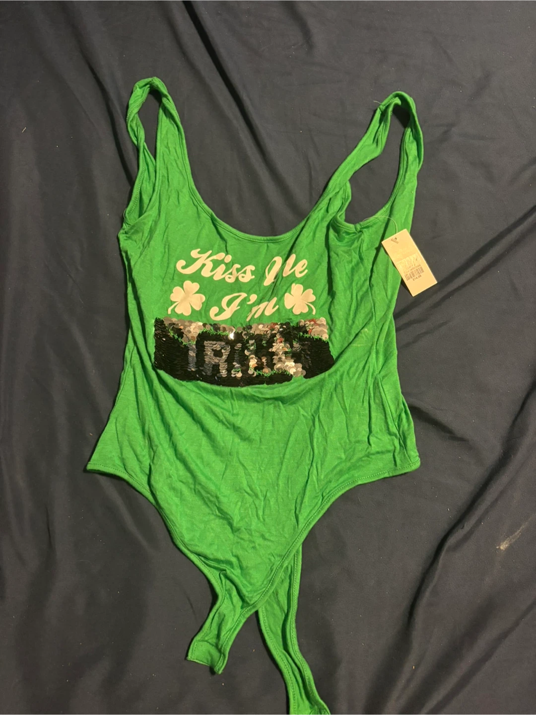 Green "Kiss Me I'm Lucky" Sequin Tank Top
