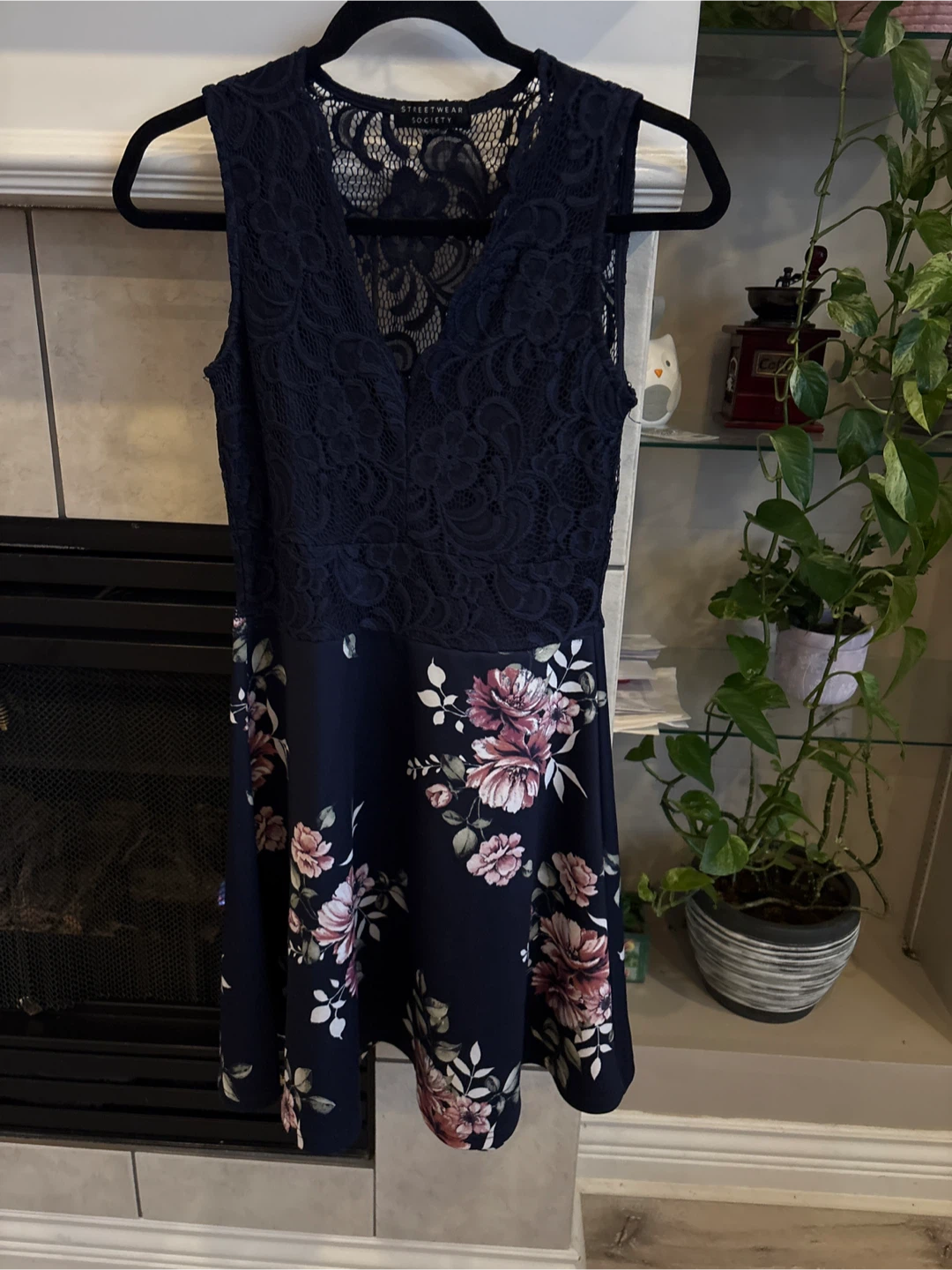 Streetwear Society Navy Floral Lace Dress