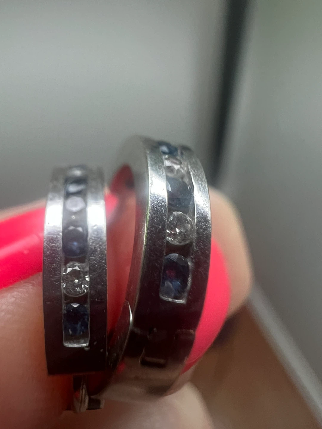 10 k Hoop Earrings with  sapphires and diamonds . - photo 2
