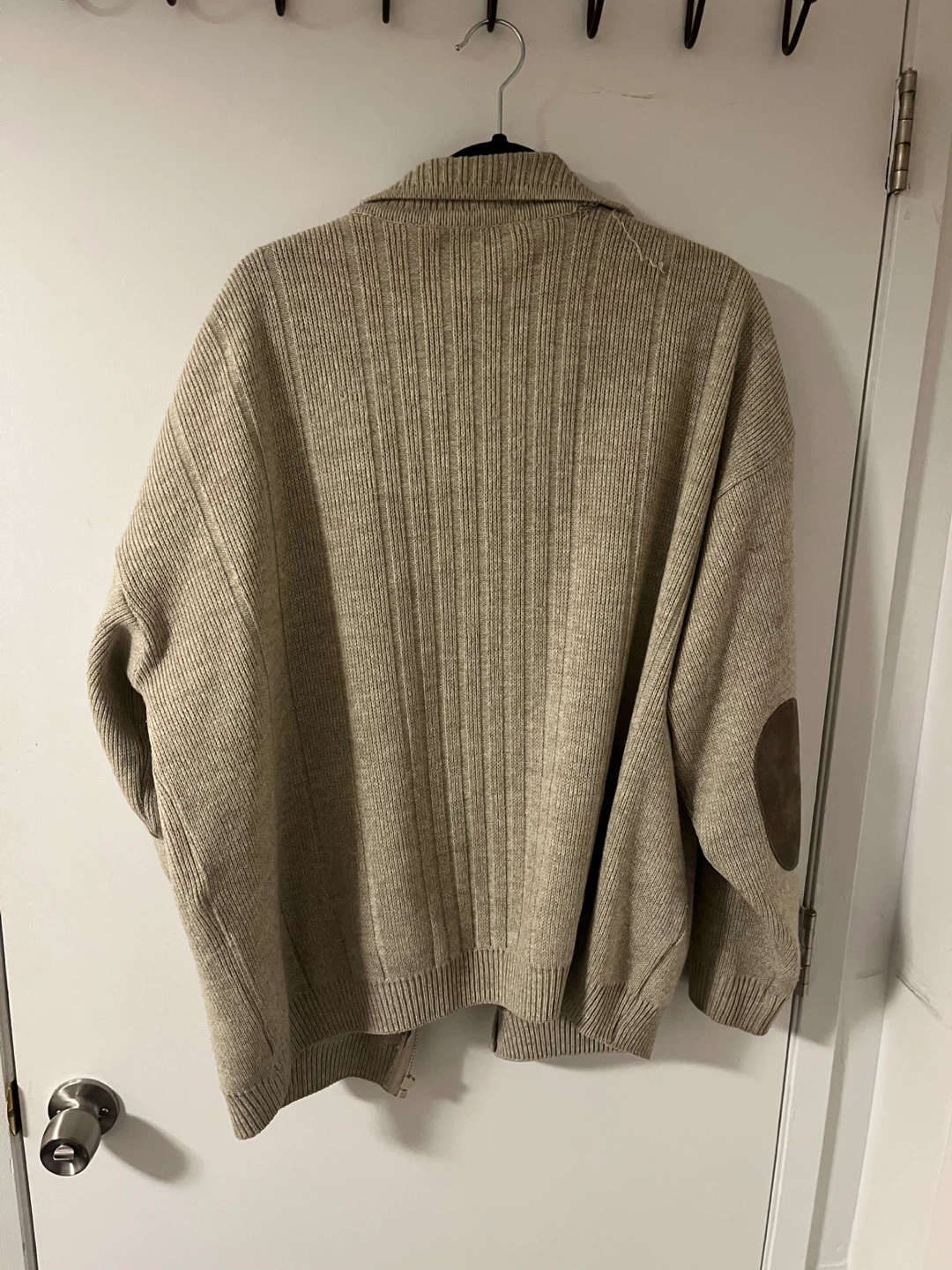 Tan Knit Zip-Up Cardigan with Suede Accents - photo 2