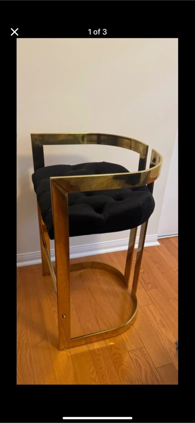 Modern Gold Bar Stool with Black Tufted Seat - photo 2